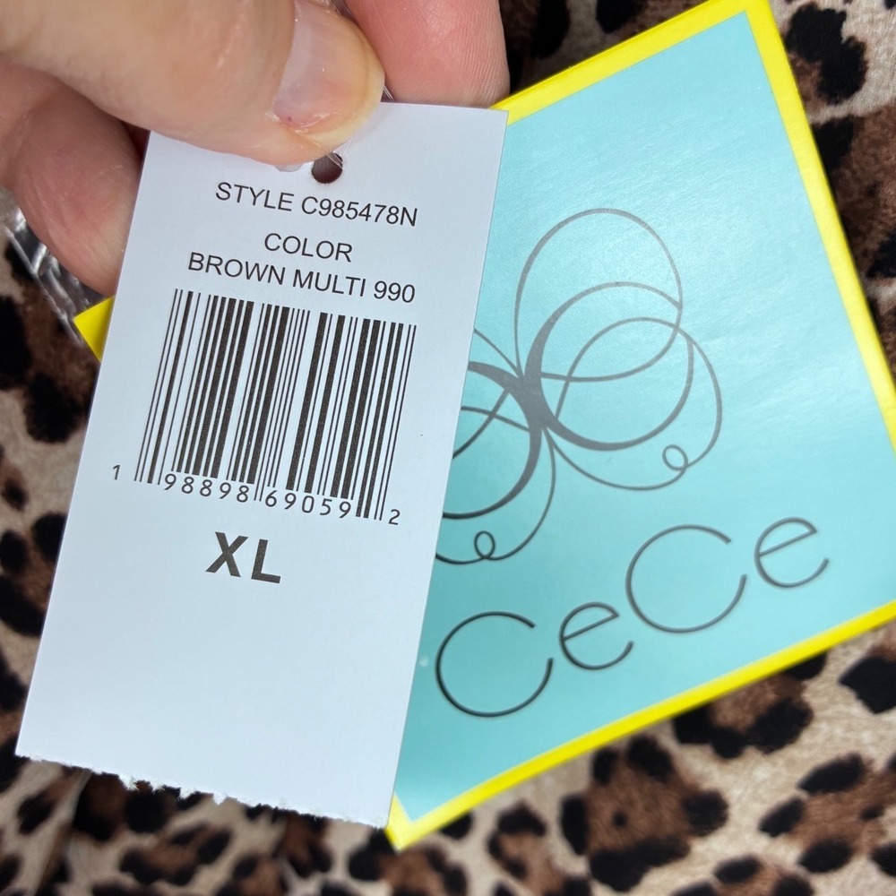 NWT CeCe Leopard Print Blouse XL High Low Hem V-Neck Semi Sheer 3/4 Sleeve - Picture 11 of 11
